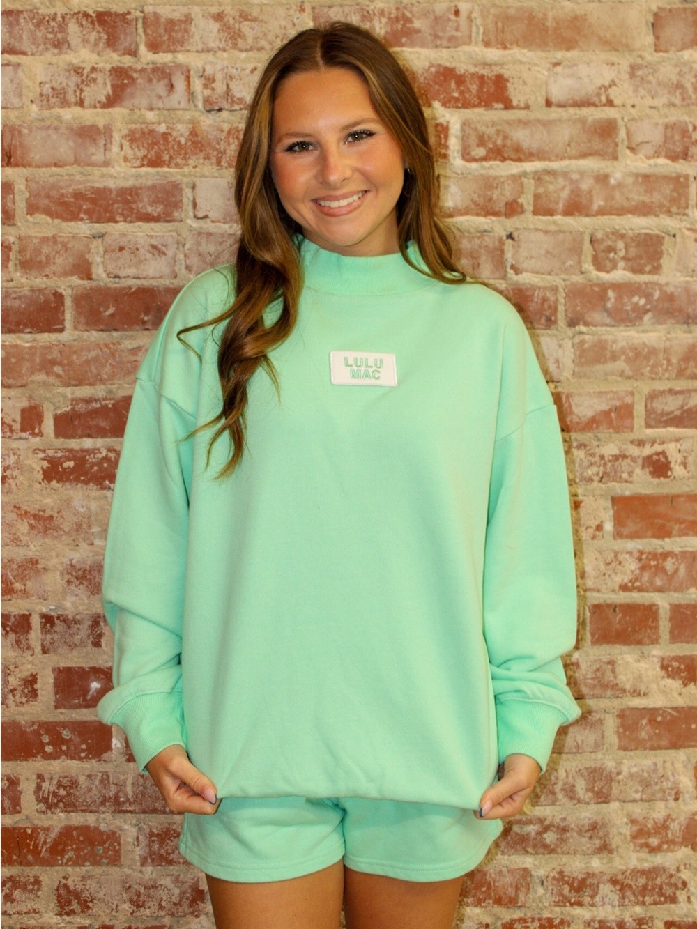 LULU MAC LONGSLEEVE TERRY CLOTH TOP- SEAFOAM